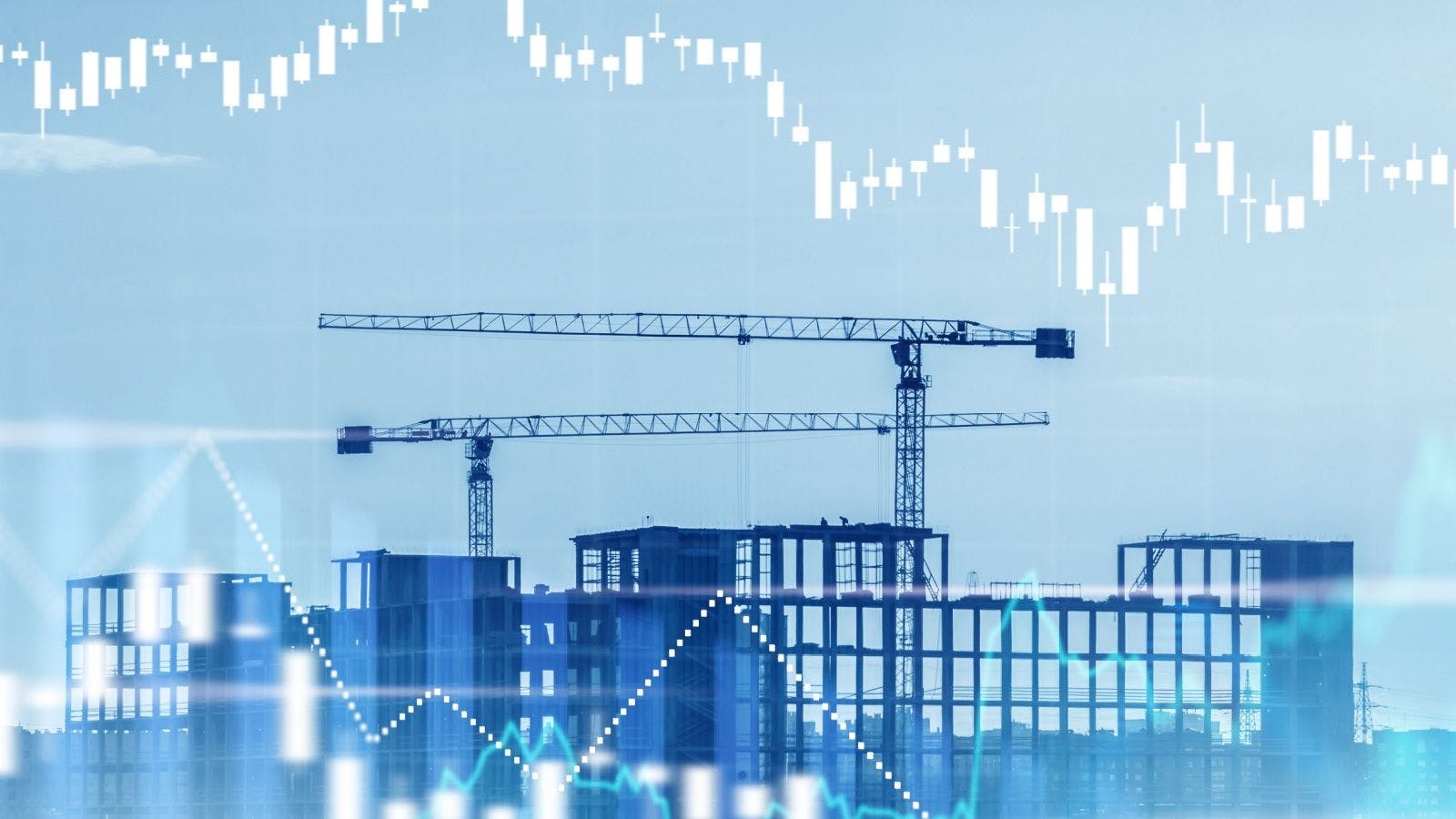 a digitally generated image of a construction site with a line graph overlaid