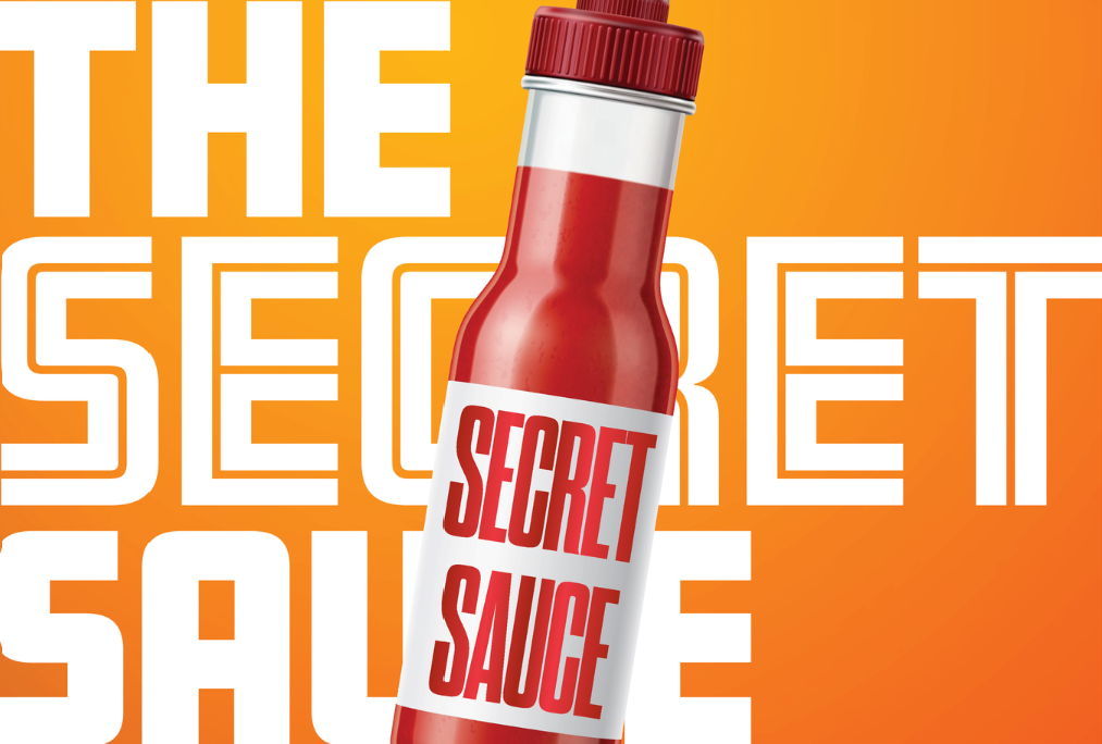 Hot sauce bottle labeled Secret Sauce