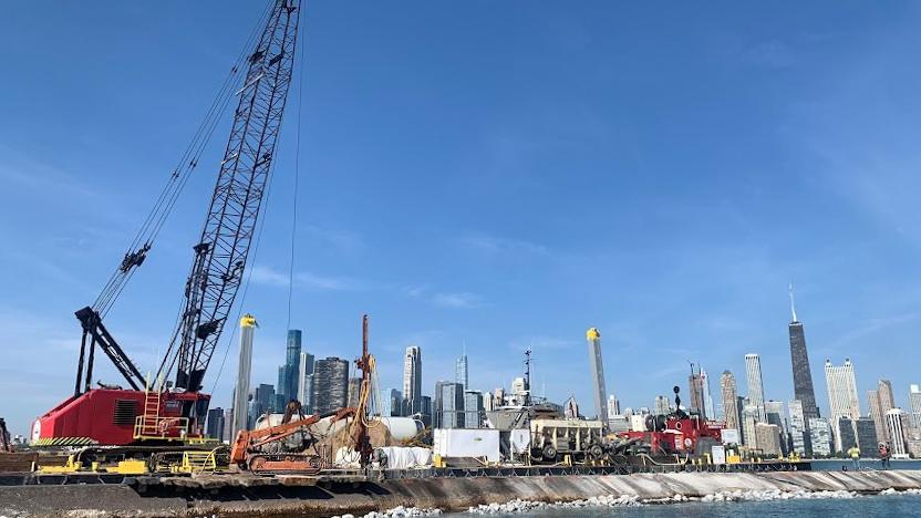 a construction site on the edge of a pier