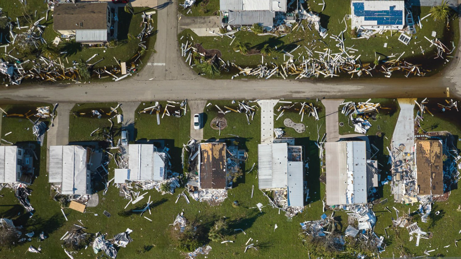 houses flooded and shattered after a storm