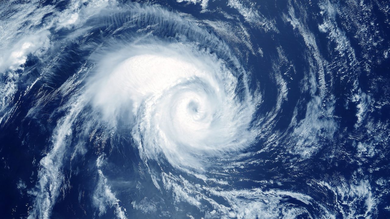 aerial view of a hurricane from space