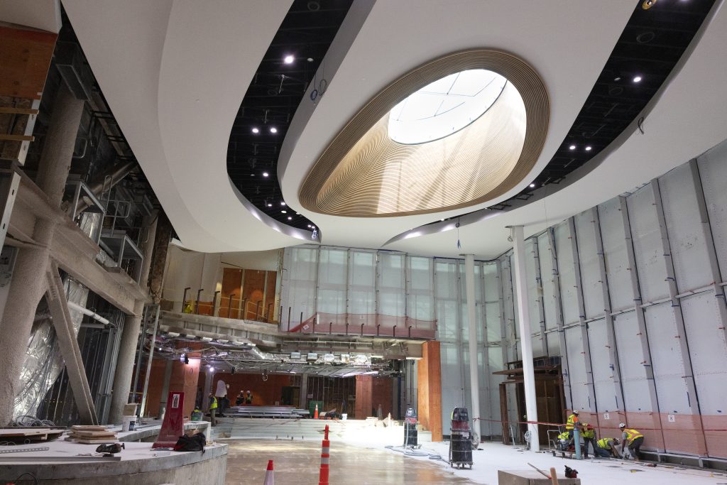 The oculus skylight illuminates the entrance hall of the National Geographic Museum of Exploration in Washington, D.C.